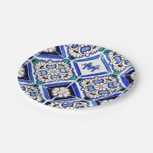 Prato De Papel Marinho de Azulejos de Padrão Espanhol Azulejo Mo
