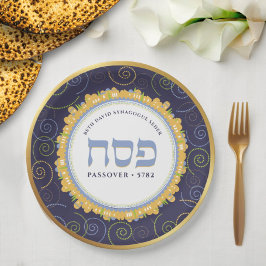 Prato De Papel Marinho de Jerusalém Personalizada para Seder/Dour