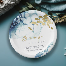 PRATO DE PAPEL MARINHO DOURADO ELEGANTE SUBÁGUA CHÁ DE FRALDAS DE