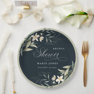 Prato De Papel Marinho Escuro Verde Branco Chá de panela Floral