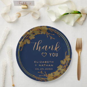Prato De Papel Marinho Floral Dourado Clássico Azul