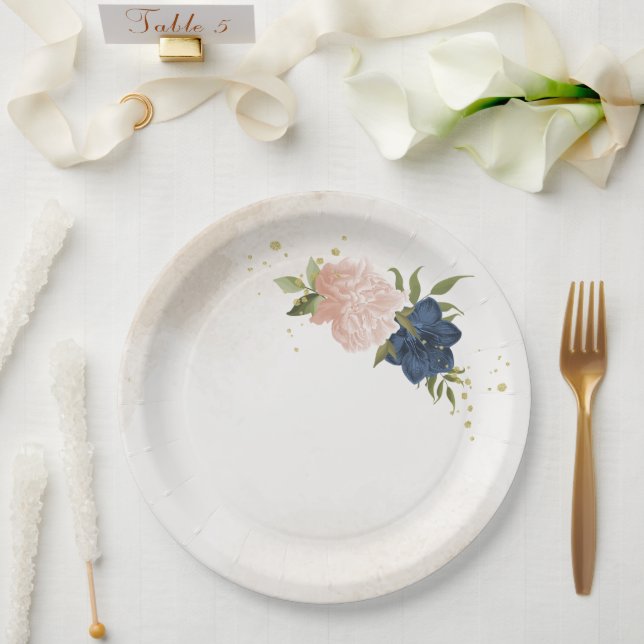 Prato De Papel marinho florescente folhas verdes casamento (Casamento)