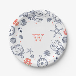 Prato De Papel Marinho Náutico Clássico de Praia Personalizado Az