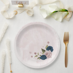 Prato De Papel marinho rosa, flores azuis, casamento botânico