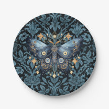 Mariposa Noturna Mística em Aquarela Azul e Dourad