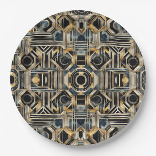 Prato De Papel Mármore Art-deco Preto e Dourado Geométrico Jovem