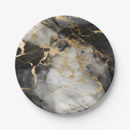 Prato De Papel Mármore branco, Dourado e negro de luxo elegante