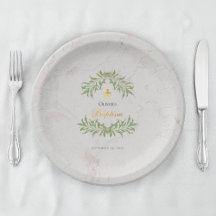 Mármore do Batismo Folhagem Verde Folha Dourado Fa