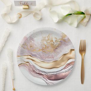Prato De Papel Mármore Rosa Legal Dourado