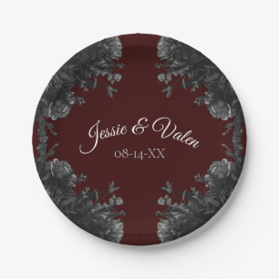 Prato De Papel Maroon Black Cinza Rosa Gothic Weding