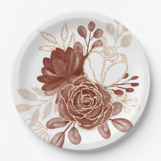 Prato De Papel Maroon Dourado Floral