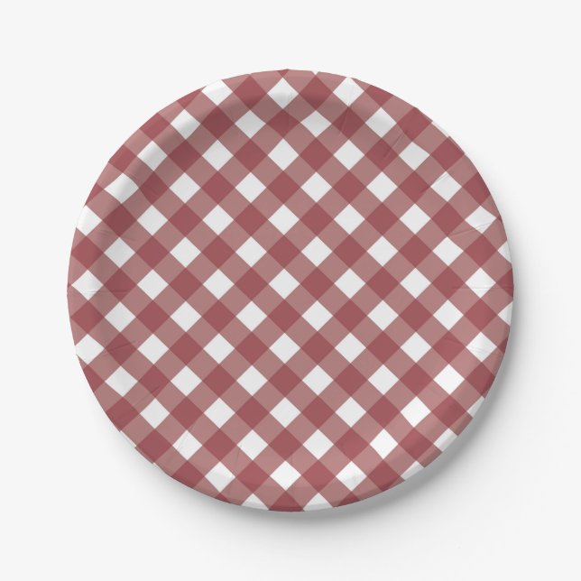 Prato De Papel Maroon Gingham  (Frente)