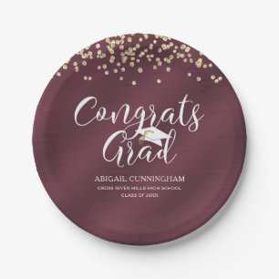 Prato De Papel Maroon Metallic CONGRATS FORMANDO Confetti Persona