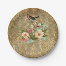 marrom floral do victorian do pássaro do damasco