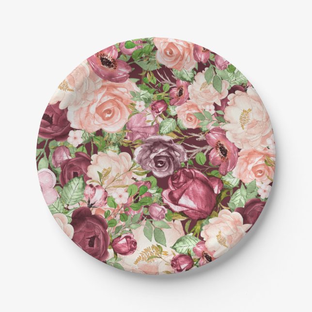 Prato De Papel Marsala Marrom Burgundy Floral Florais (Frente)