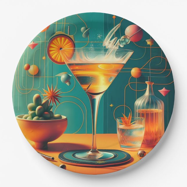 Prato De Papel Martini Cósmico Futurista Atômico (Frente)
