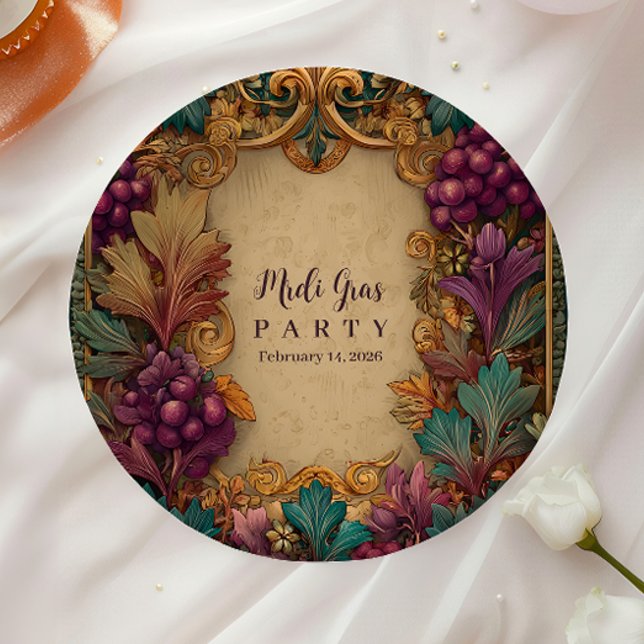 Prato De Papel Máscara de Carnaval Folha de Uva Opulenta (Criador carregado)