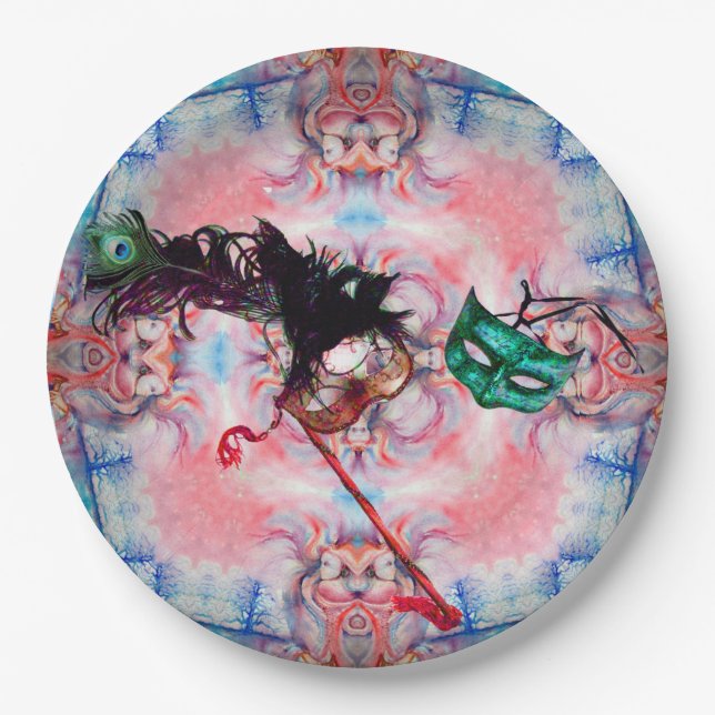 Prato De Papel MÁSCARA DE MASCARADA DE GRAS MARDI Púrpura Azul (Frente)