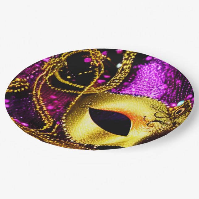 Prato De Papel Máscara Dourada Elegante (Inclinado)