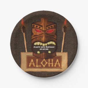 Prato De Papel Máscara Tiki de Madeira Vintage Retro ALOHA Festa 
