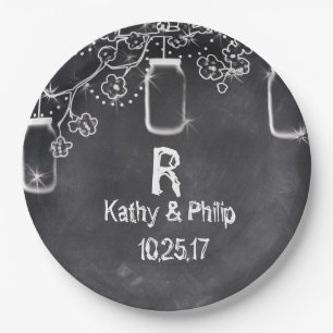 Prato De Papel Mason Jar Chalkboard String Luzes Casamento Russo