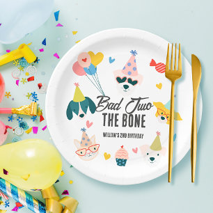 Prato De Papel Mau Dois o segundo aniversário de Cães Ossos e Bal