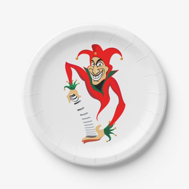 Prato De Papel Mau Grinning Jester Joker com Jack-in-the-Box (Frente)