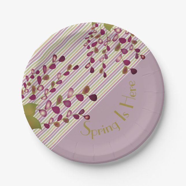 Prato De Papel Mauve Rosa E Verde Claro Com Branco (Frente)