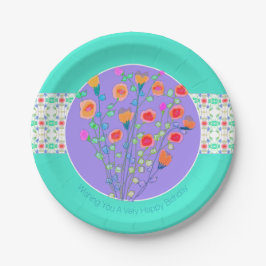 Prato De Papel Mauve Turquoise E Floral Acentos