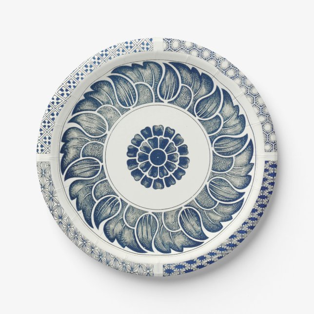 Prato De Papel Medalhão Chinês: Chinoiserie Azul Índigo (Frente)