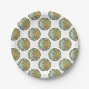 Prato De Papel Medalhão Dourado Yin Yang Turquesa