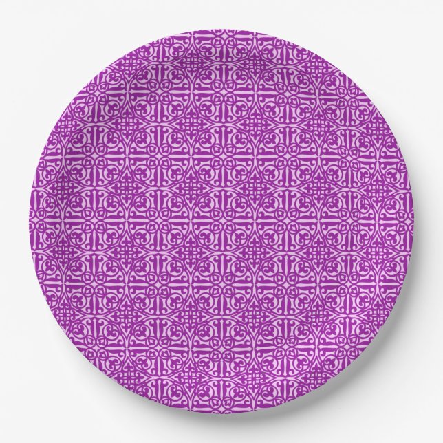 Prato De Papel Medieval Damask Fleur-de-lis, ametista roxo (Frente)