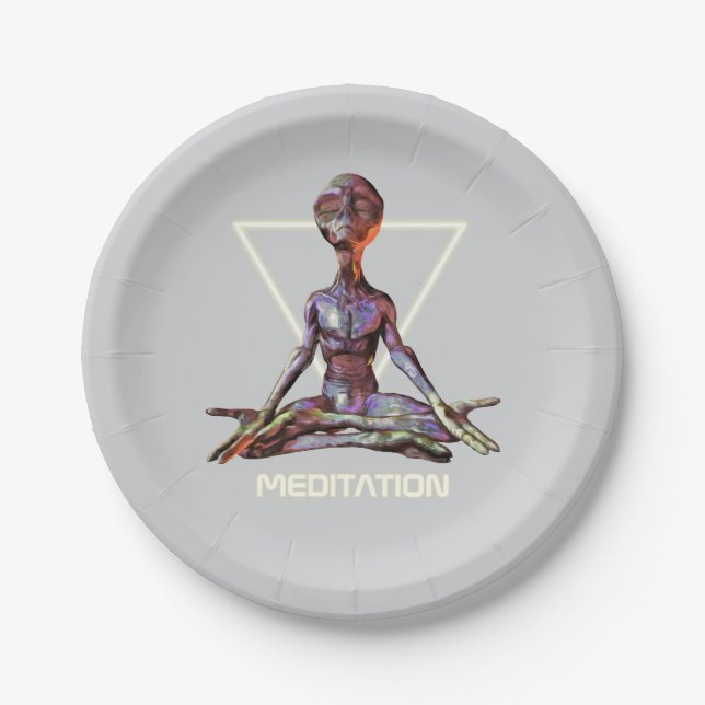 Prato De Papel Meditação. Alienígena em pose tranquila (Frente)