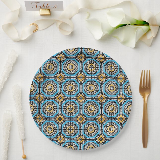 Prato De Papel Mediterranean Italy Blue Tiles Bridal Shower  (Casamento)