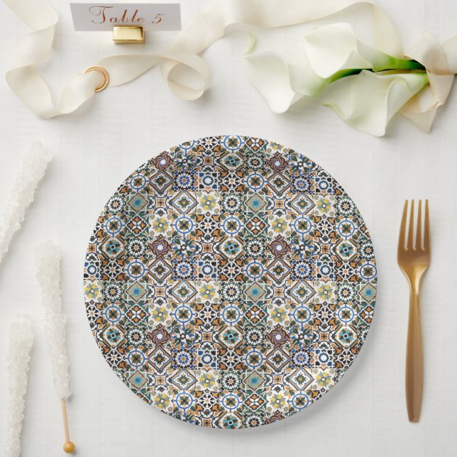 Prato De Papel Mediterranean Italy Blue Tiles Bridal Shower  (Casamento)