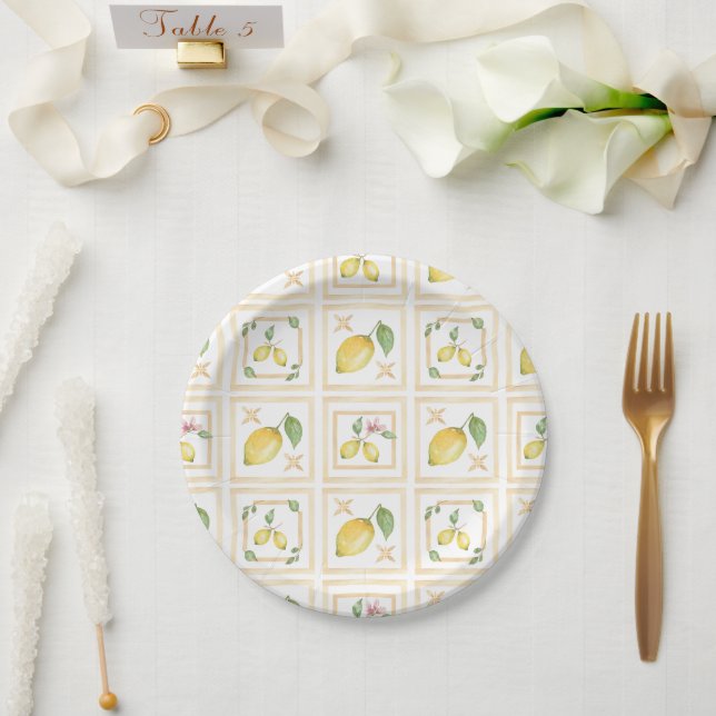 Prato De Papel Mediterrenean Citrus Lemon pattern (Casamento)