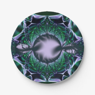 Prato De Papel Meg Arte Fractal Verde e Azul