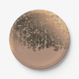 Prato De Papel Mel Bege Champanhe Dourado Brilho Luzes Festa