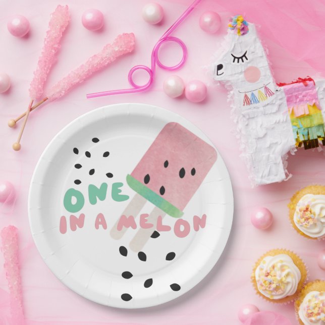 Prato De Papel Melancia-branca virando uma no melão    (Festa)