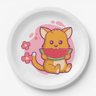 Prato De Papel Melancia Gato-Gato-Gato Kawaii