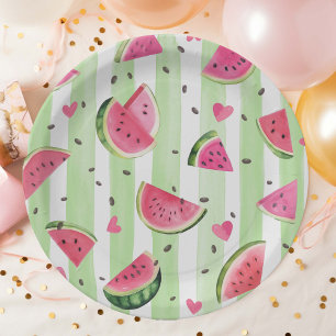 Prato De Papel Melancia rosa, de Verão, branca, Fruta adorável