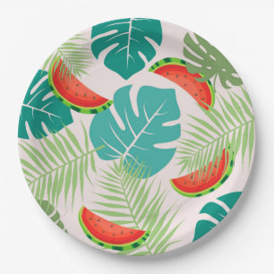 Prato De Papel Melancias e Folhas Tropicais