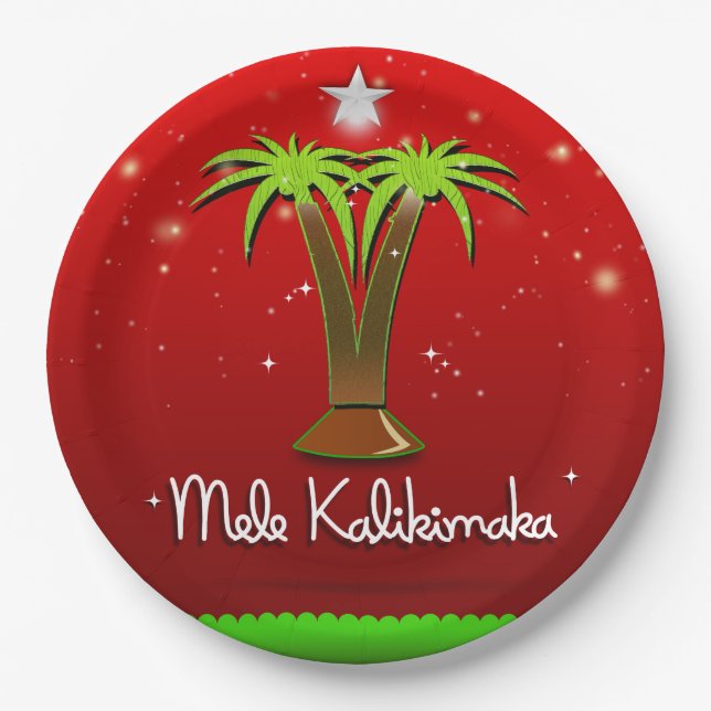 Prato De Papel Mele Kalikimaka Palm Tree para Xmas (Frente)