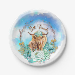 Prato De Papel Melhor Amigos Mãe Filha de Vacas Highland Floral