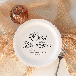 Prato De Papel Melhor Dia de Todos Casamento Minimalista Moderno