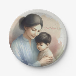 Prato De Papel Melhor Ilustração de Aquarela Mãe Alguma Vez