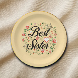 Prato De Papel Melhor Irmã Elegante Design Floral