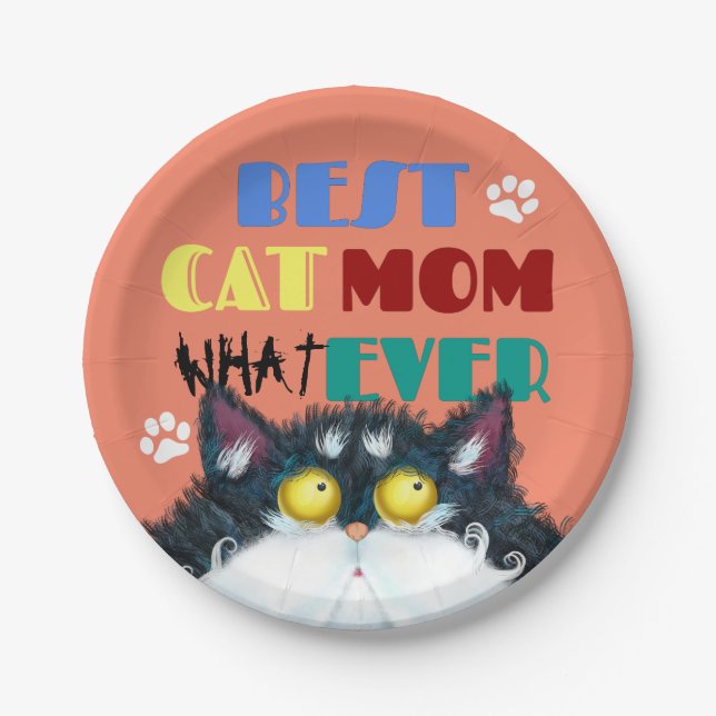 Prato De Papel Melhor Mãe De Gato | Bobos De Gato Engraçado (Frente)