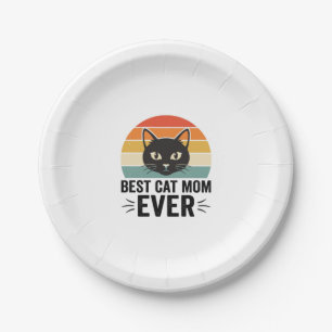 Prato De Papel Melhor Mãe de Gato de Todos os Tempos Design Retro