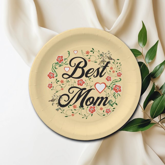 Prato De Papel Melhor Mãe Elegante Design Floral (Criador carregado)